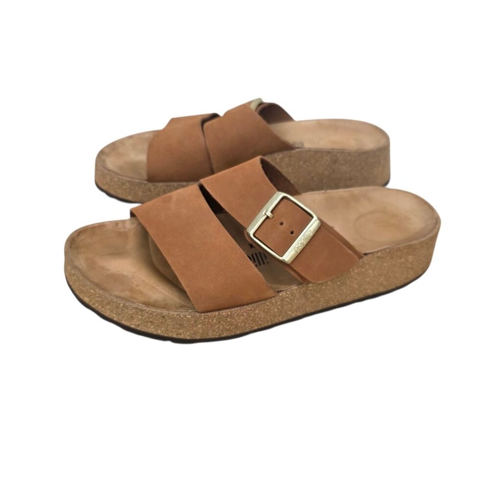 Birkenstock Brown Suede Two-Strap Cork Platform Sandals